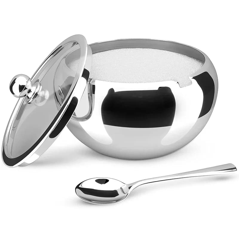 Stainless Steel Spice Storage Box with Spoon Spice Village Jar with Glass Lid Sugar Bowl