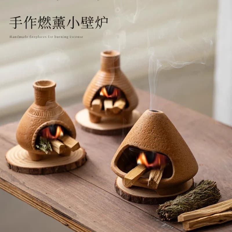 Ceramic Incense Burner Palo Santo Holder Sage Burner Mini Fireplace Aromatherapy Smudge Bowl Home Meditation Decor