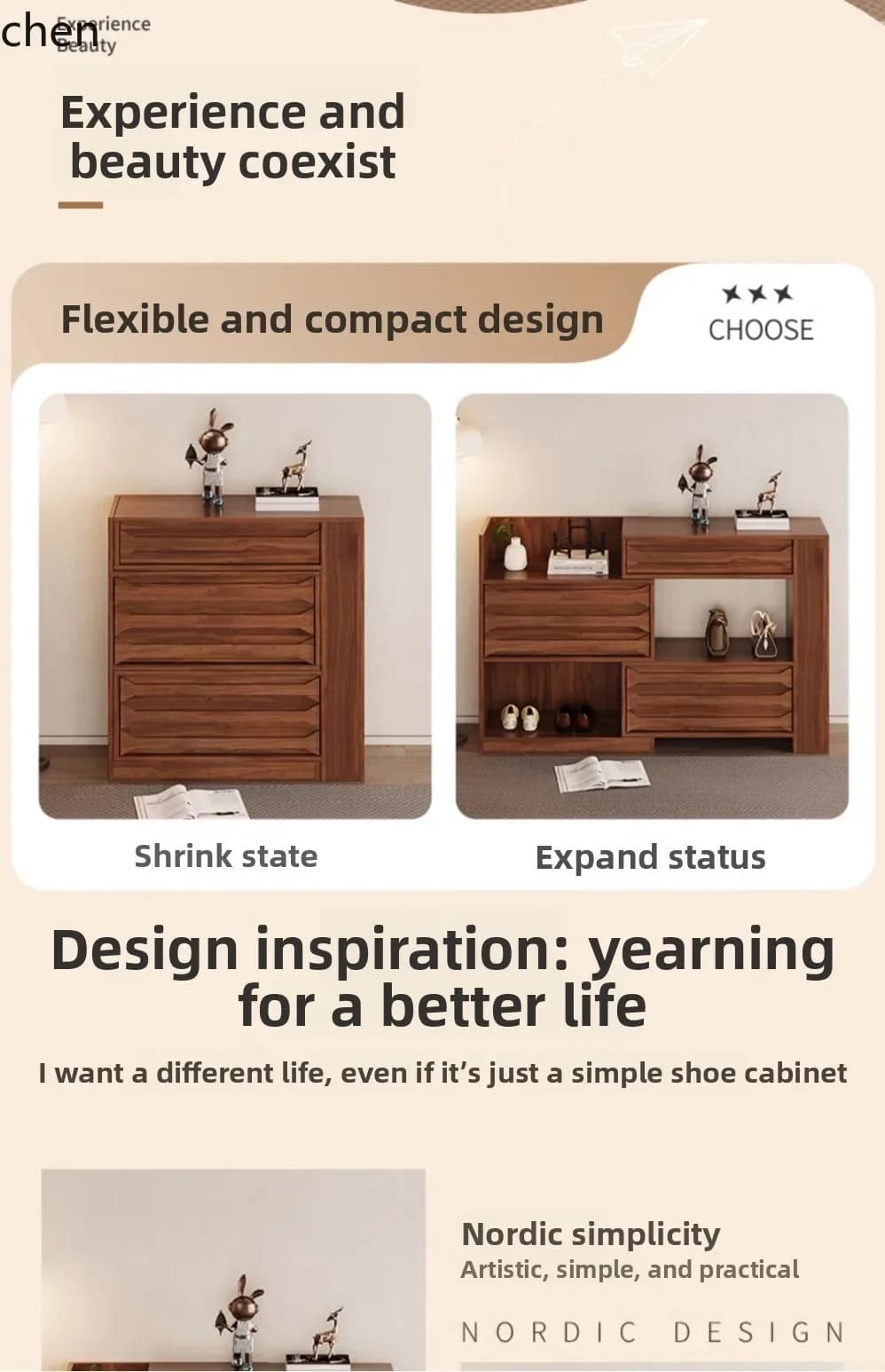 DSA Shoe Cabinet Retractable Modern Minimalist Solid Wood Storage Shoe Rack Entryway Organizer Combination Storage Cabinet