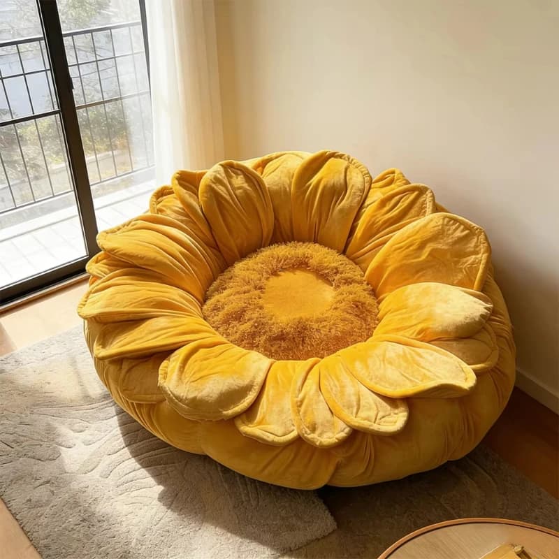 Unique oversized sunflower cushion sofa with breathable chenille upholstery