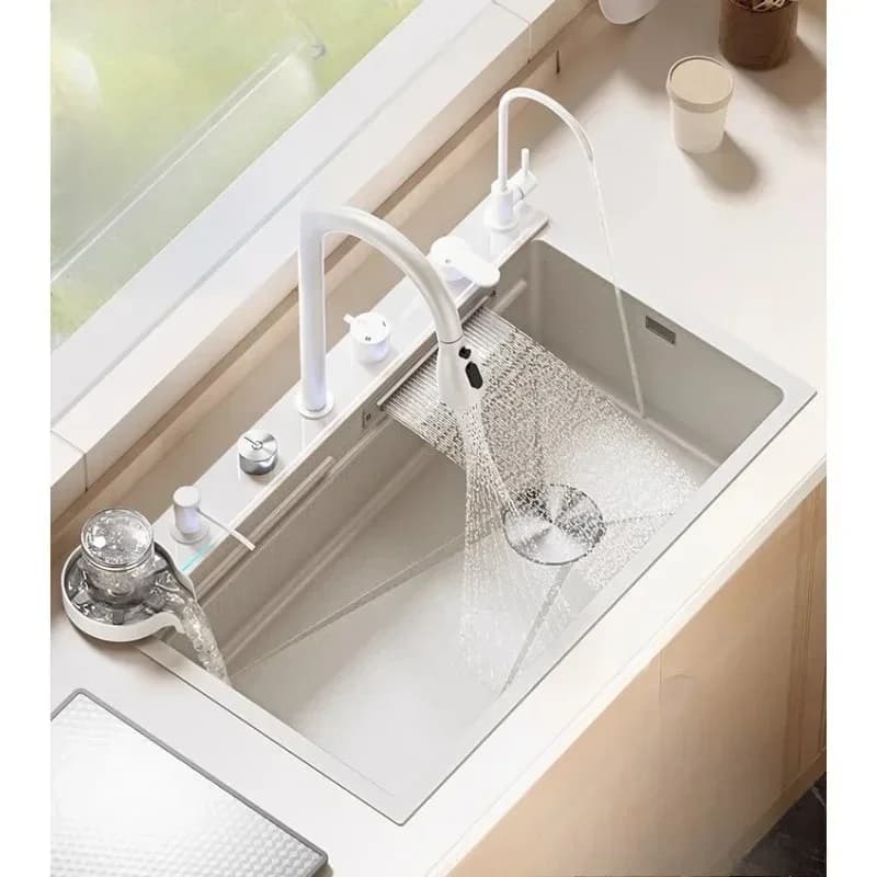 Thickened waterfall sink large single sink vegetable basin kitchen household under counter basin dishwasher