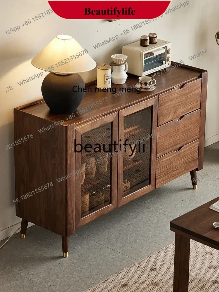 D178   North American black walnut side cabinet Nordic simple solid wood restaurant storage locker