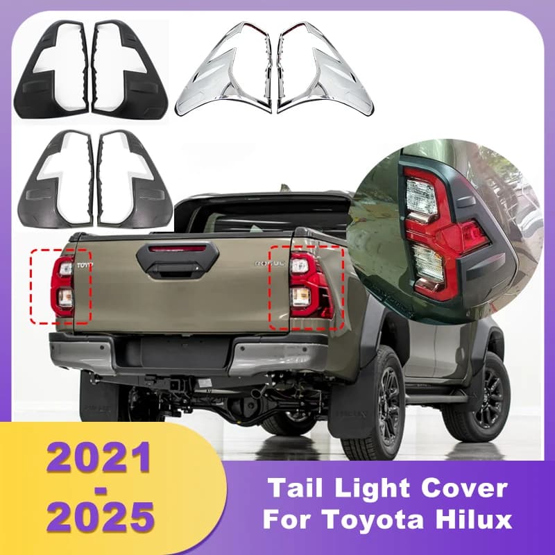 Chrome Black Tail Light Cover Rear Brake Lamp Trims Rear Lamp Hoods For Toyota Hilux 2020 2021 2022 2023 2024 2025 4x4