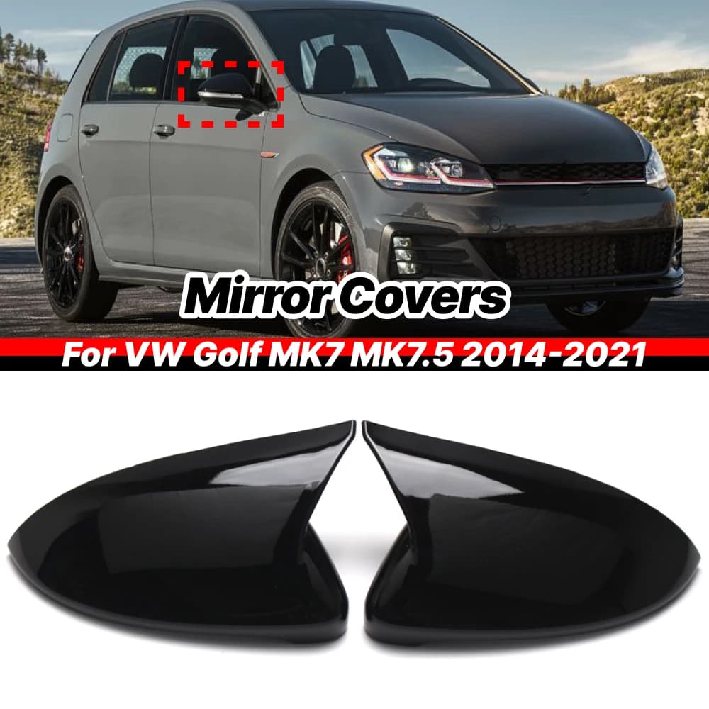 1 Pair ABS Carbon Fiber Look Black Car Rearview Mirror Cover Trim For VW Golf MK7 MK7.5 2014-2021