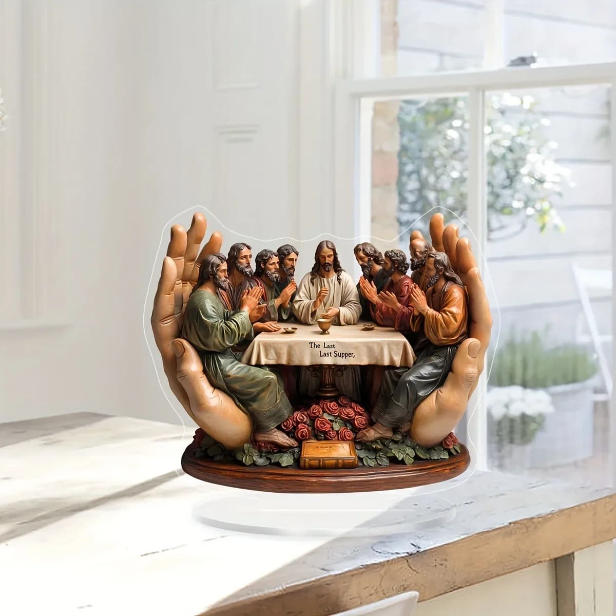 "2D The Last Supper Resin Sculpture - Christian Home Decor for Living Room, Office Desk, Meaningful Religious Gift (25cmx21cm)"