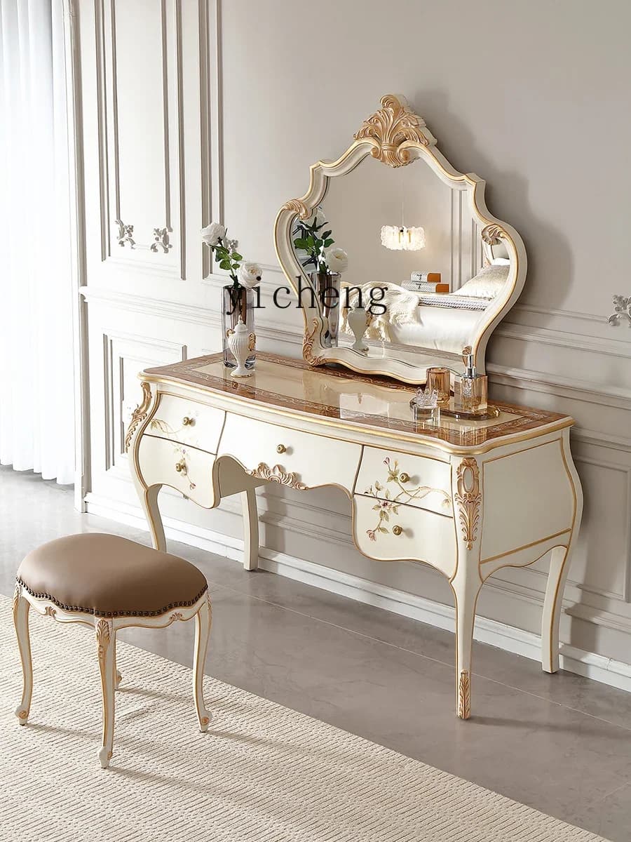 ABB Hand-painted Solid Wood Carved Dressing Table Cloakroom Large Flat Floor Villa Master Bedroom Makeup Table