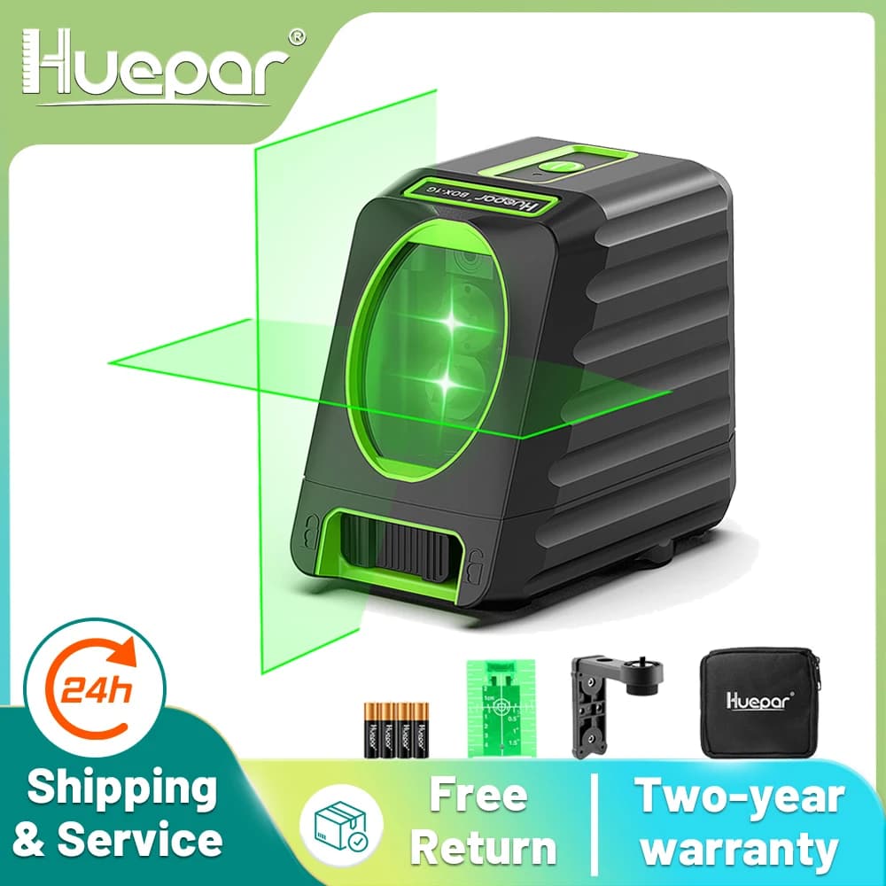 Huepar Self-leveling Vertical & Horizontal Lasers Green Red Beam Cross Line Laser Level 150 Degree Nivel Laser For Outdoor Use