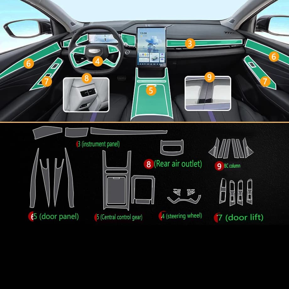 Tpu Transparent Film for Geely Preface Car Interior Protection Sticker Center Control Door Navigator Panel Car Accessories