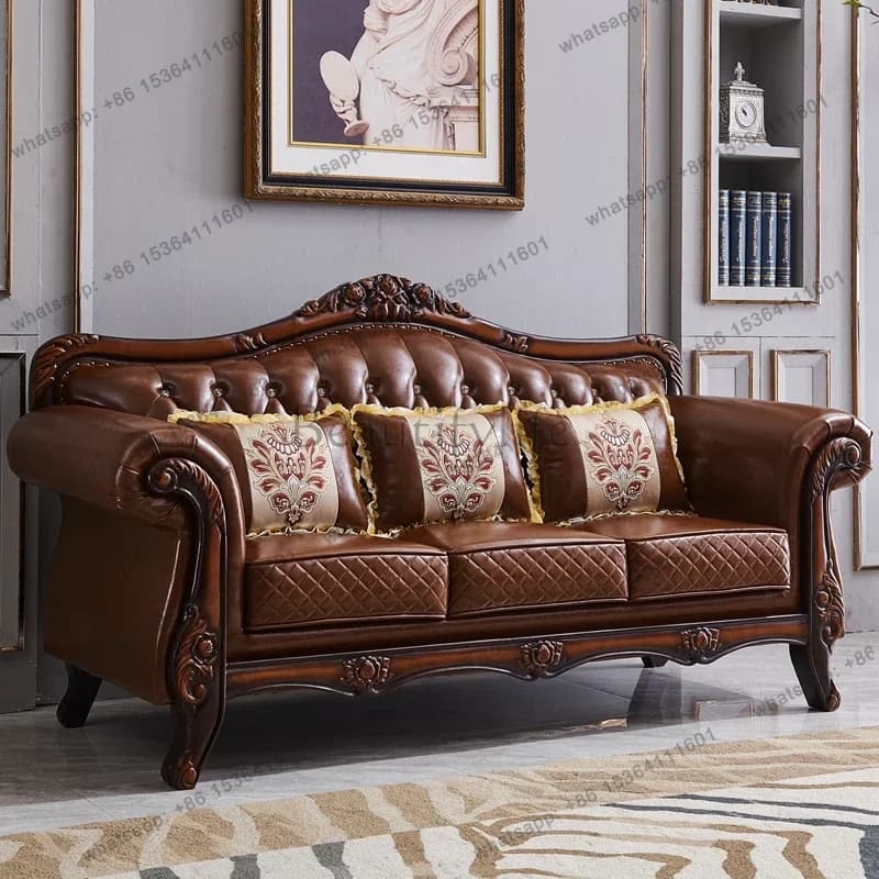 LJY Brown Leather Living Room Sofas Vintage Cheap Bubble Dark Living Room Sofas Floor Japanese Woonkamerbanken Furniture Home