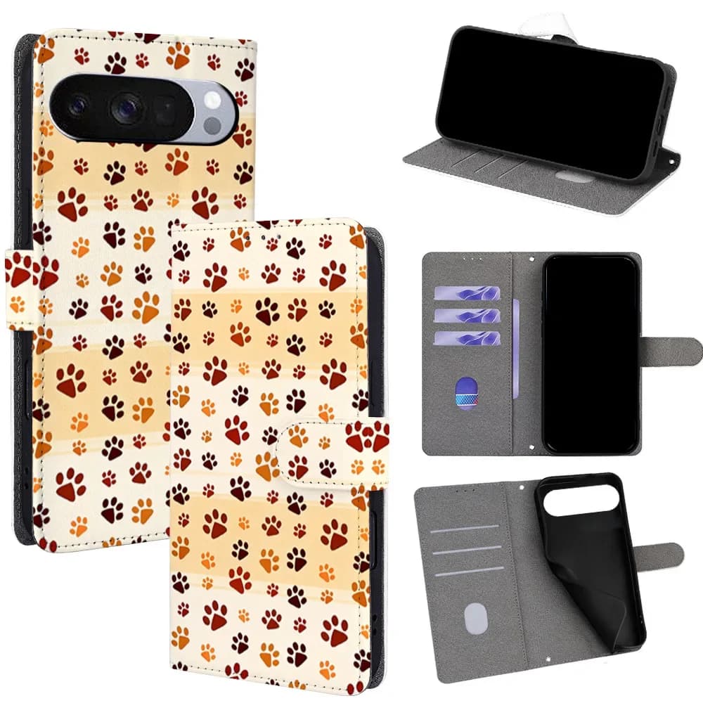 Cute Animal Pattern Magnetic Flip Phone Cover for Google Pixel 6 7 8 9 10 Pro XL/10A 9A 8A 7A 6A with Built-in Wallet Card Slots