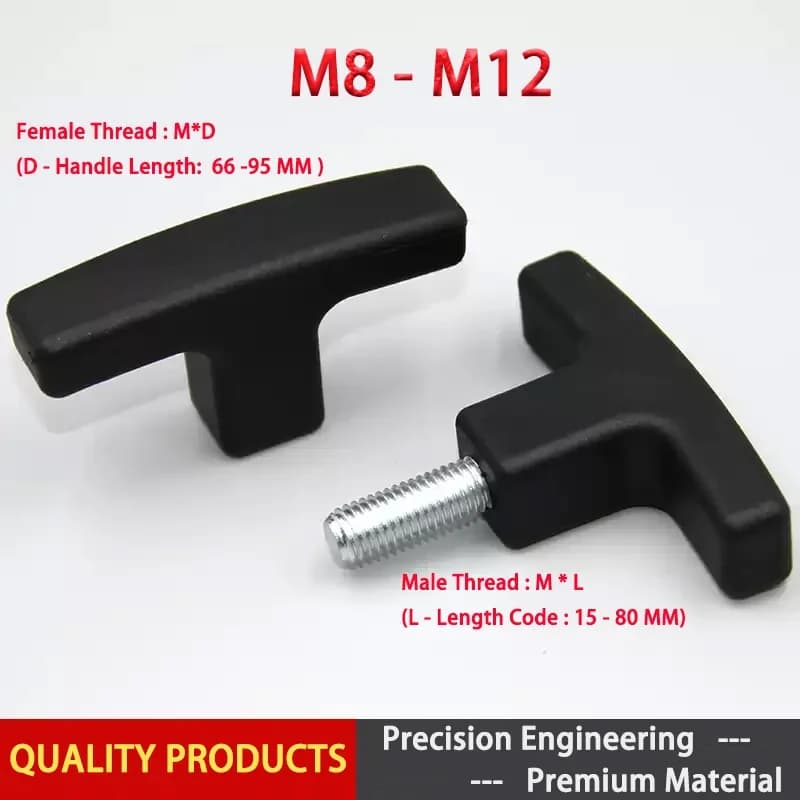 1pcs M6-M12 Nylon T-shaped Plastic Handle One Word Hand Twisted Screw Fixed Knob T-shaped Handle Hand held Machine Tool Handle