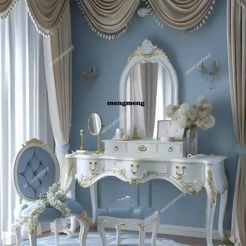 Lamp European Makeup Vanity Desk Luxury Glass White Vintage Makeup Vanity Desk Mirror Modern Kaptafel Furnitures For Bedroom