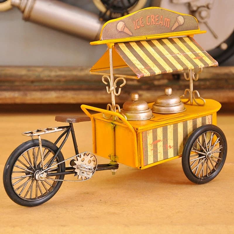 Handcrafted retro iron desktop ornament featuring vintage ice cream cart design ideal for childrens room decor lovers gift or da