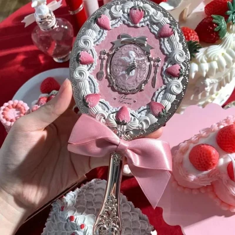 1PC Classical Decorative Mirror Strawberry Cupid Handheld Mirror Mermaid Shell Cosmetics Home Decorations