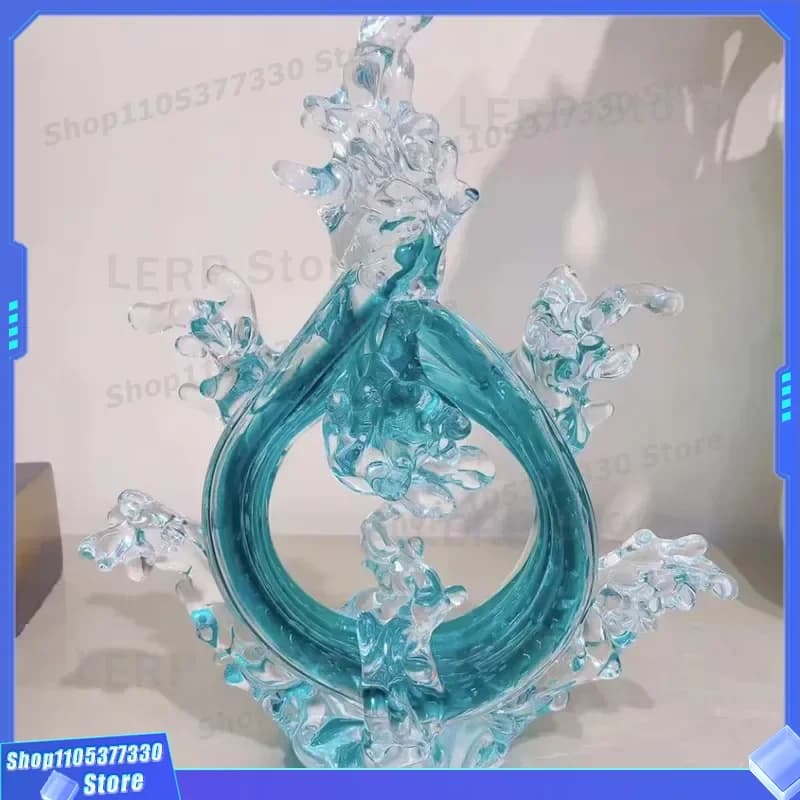 Zibo Glazed Ceramic Wealth Rolling Ornament Sea Wave Design Handicraft for Living Room Dining Table Entrance Counter Home