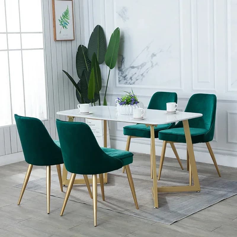 /luxury industrial Euro kitchen modern gold metal leg rectangular square marble dining table set