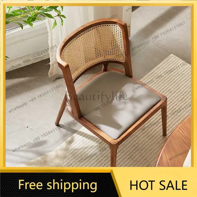 LD rattan medieval wabi wind solid wood back chair B & B hotel rattan chair