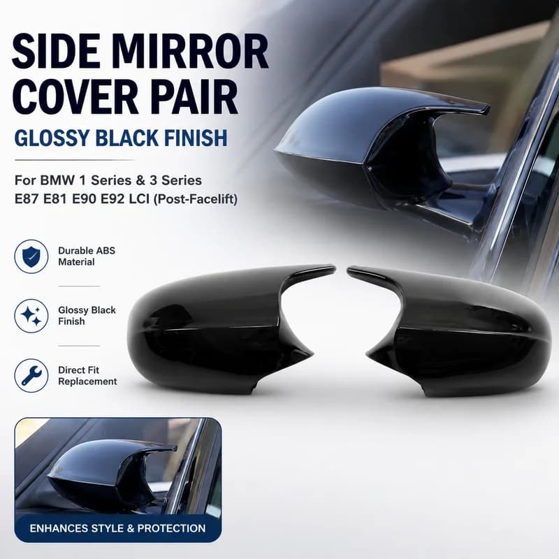 For 2008-2011 BMW 1 Series 3 Series E87 E81 E90 E92 LCI Post-Facelift Glossy Black ABS Cowl Side Mirror Cover Pair