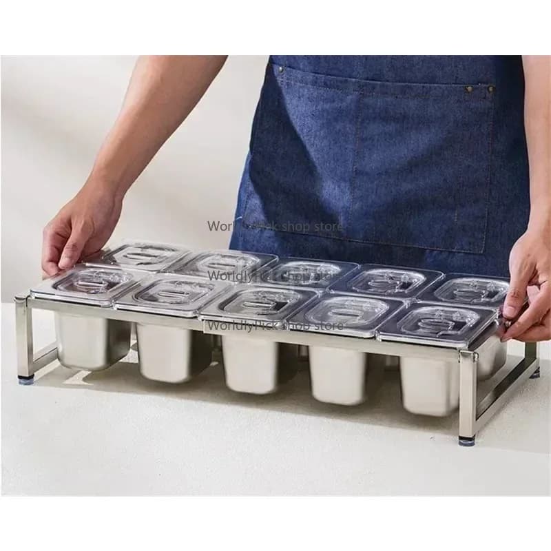 Stainless Steel Transparent Food Storage Box with Rack Visible Exhibition Basin Tray for Milk Tea Shop Kitchen Organization