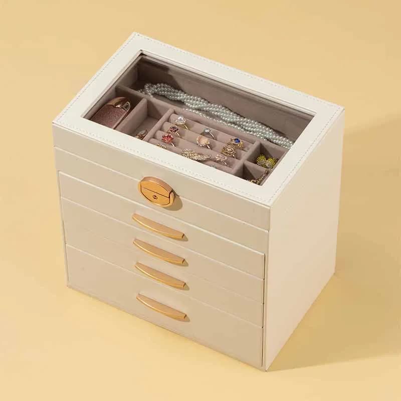 PU leather jewelry box with glass cover velvet paper earrings display box necklace ring bracelet gift storage storage box