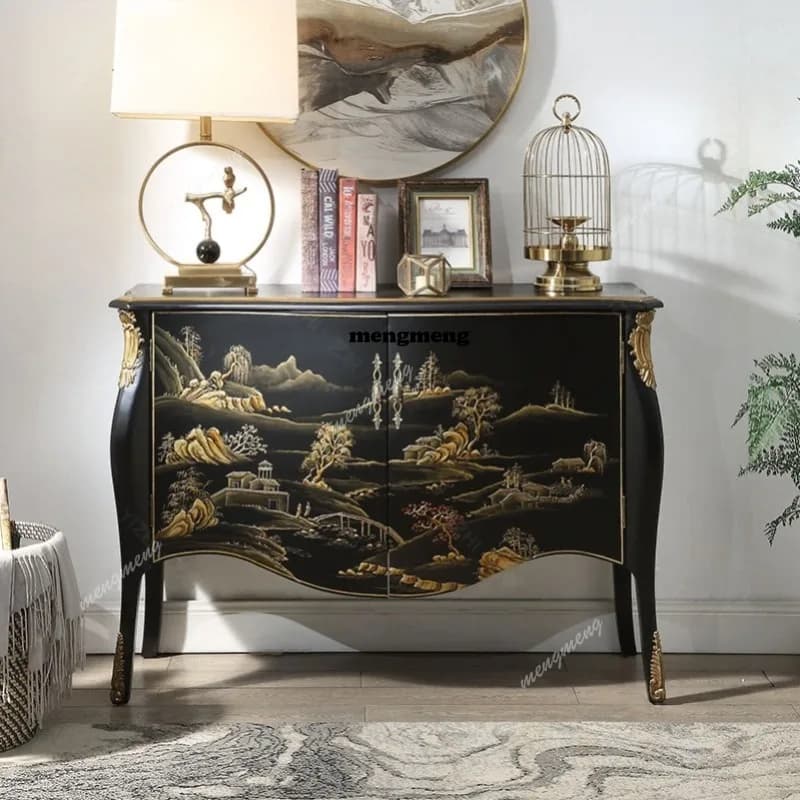 Bedroom Storage Cabinet Solid Wood Court Painted Character Decorative Locker Vintage Wall Drawer Cabinet