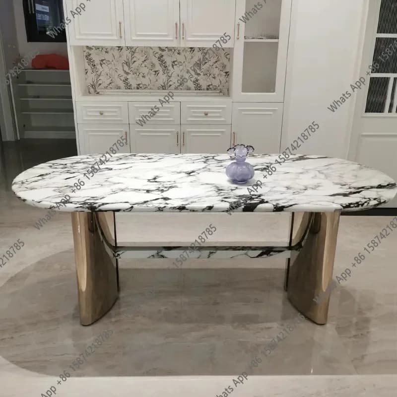 W French Stainless Steel Marble Dining Table High-end Household Oval Light Luxury Designer