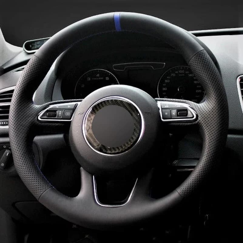 Alcantara Steering Wheel Cover Real Leather Blue Thread Blue Stripe Car Accessoires for Audi Q3 (8U) Q5 (8R) Q7 (4L) SQ5 (8R)