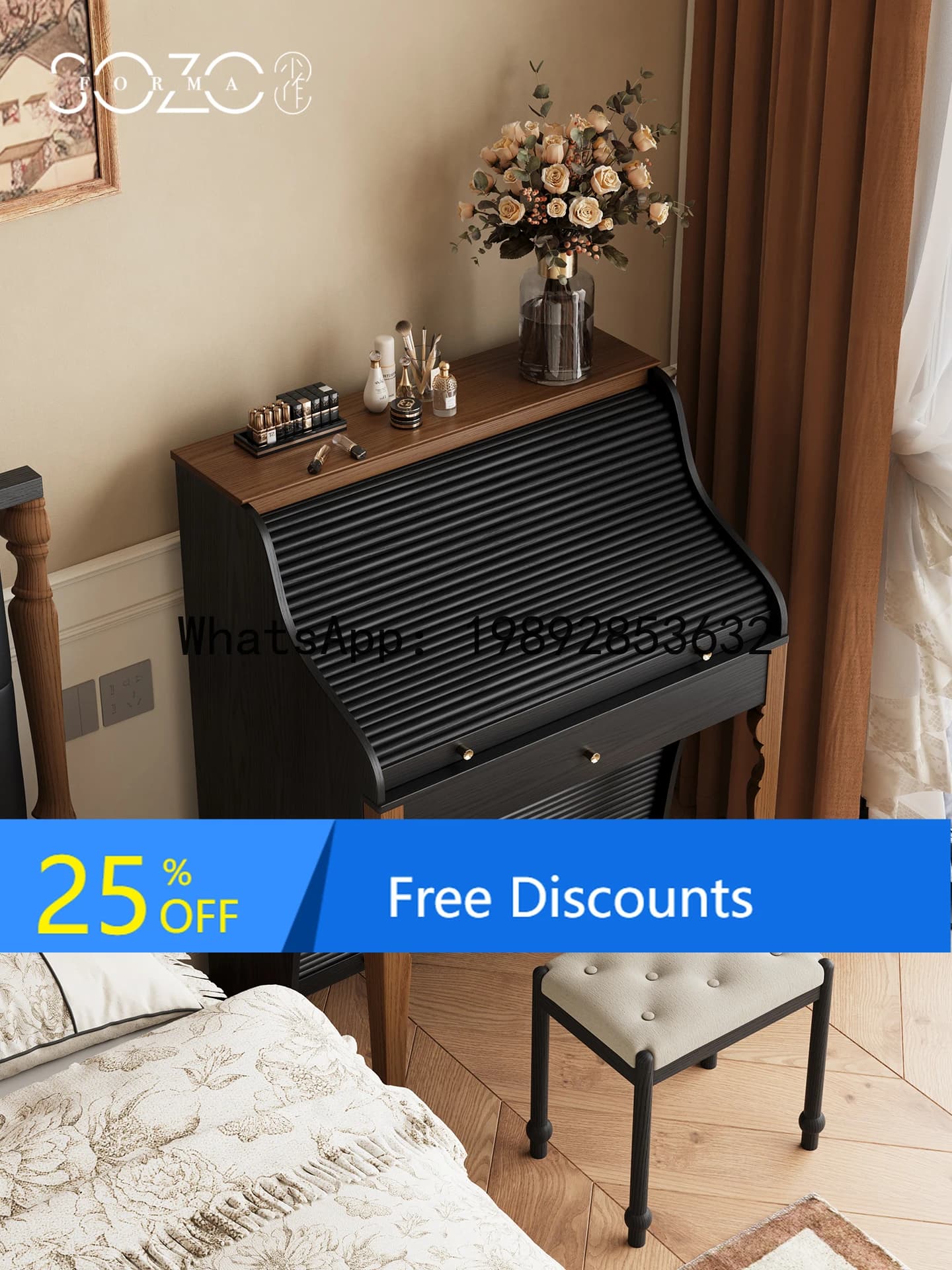 Vintage Solid Wood Dressing Table Bedroom Mid-Century Style Makeup Desk Creative Dressing Table