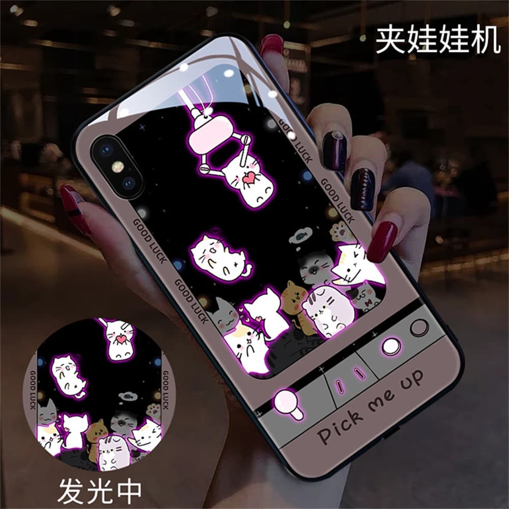 Cute Tempered Glass Luminous LED Case For Samsung S26 S25 S24 S20 S21 S22 S23 FE Plus Ultra Note 10 20 Call Light Up Cover