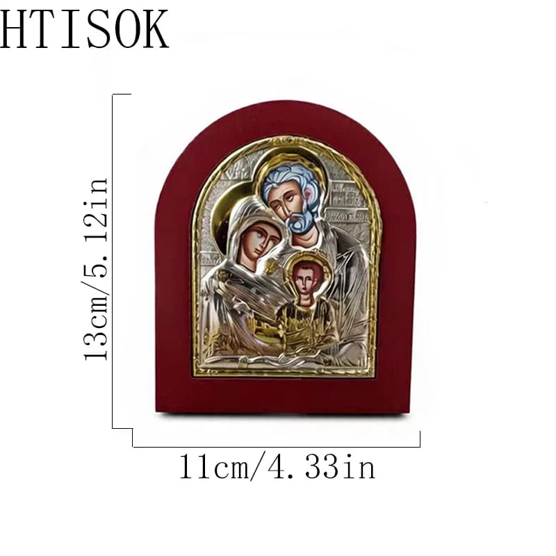 Handmade Silver Plated Holy Family Byzantine Orthodox Icon Wooden Religious Christian Home Altar Decor Spiritual Devotional Art