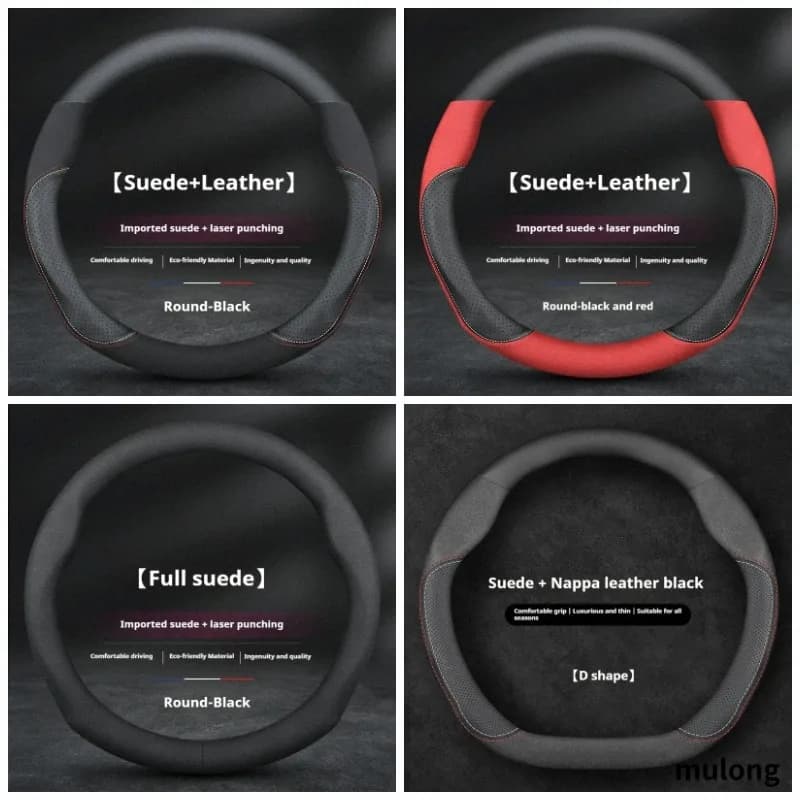 For Hyundai ix35 ix25 i10 i30 i40 Santafe Tucson Palisade Kona Creta Grandeur Leather Suede Car Steering Wheel Cover Accessories