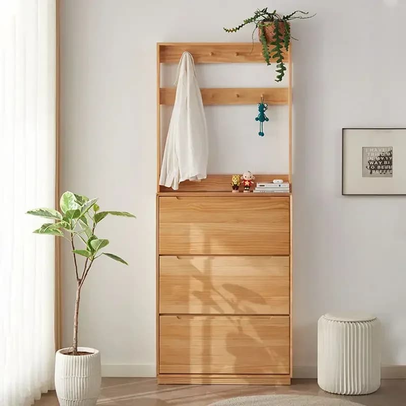 HT solid wood ultra-thin tipping bucket log Nordic home door large-capacity Ready to ship and purchase with peace of mind