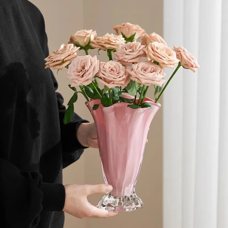 Vase, High-end Feeling,Petal GlassFrench Ins Style Decorative Floral Ware,Living Room Flower Arrangement,Dining Table Decoration
