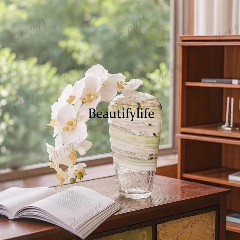New Chinese glass vase green texture transparent water retro hydroponic utensils dining table