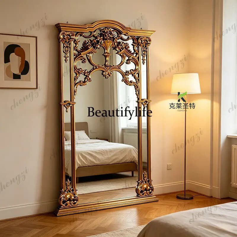French vintage full-length mirror, floor-standing dressing mirror, living room wall-mounted decorative mirror, wardrobe