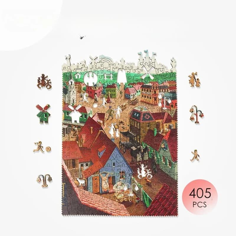 Small Town Day Alien Irregular Wooden Puzzles Fun Creative Fun Healing Puzzles