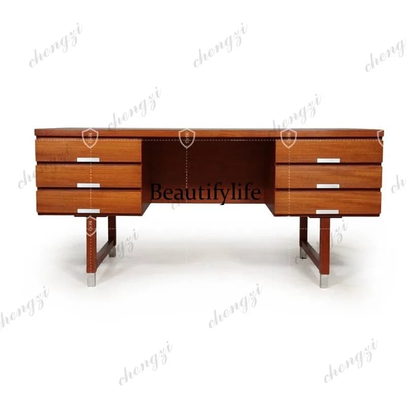 Medieval solid wood desk retro writing desk Nordic desk teak