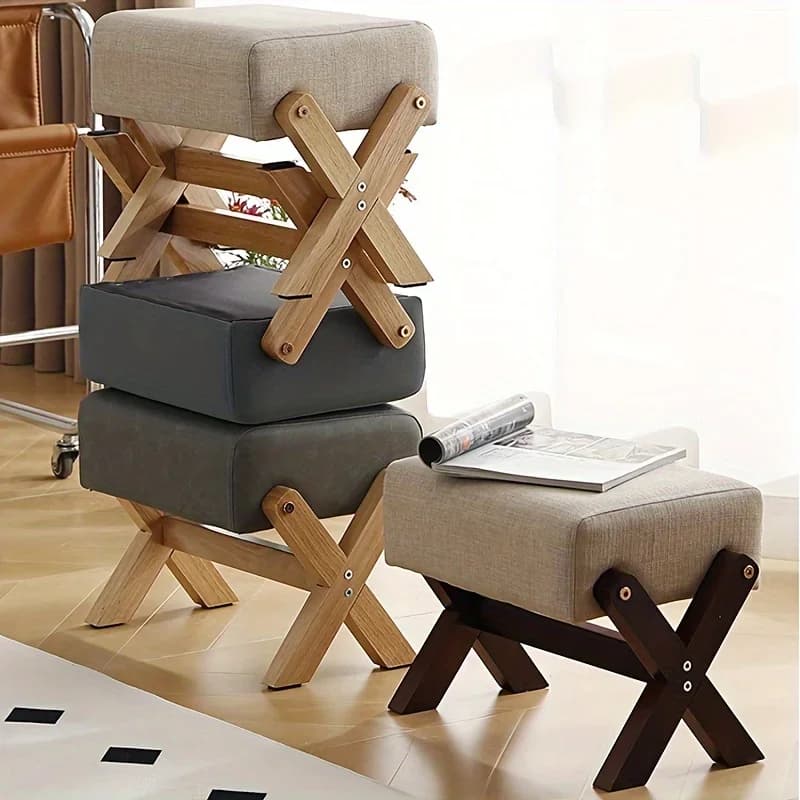 *q forSolid Wood Low Stool Entrance Door Shoe Changing Living Room Coffee Table Stool Household Small Sofa Foot Stool#