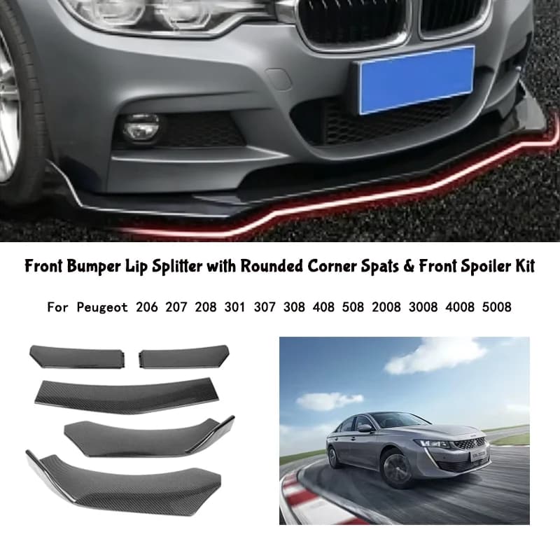 5-Segment Adjustable Front Bumper Lip Splitter Body Kit For Peugeot 206 207 208 301 307 308 408 508 2008 3008 4008 5008