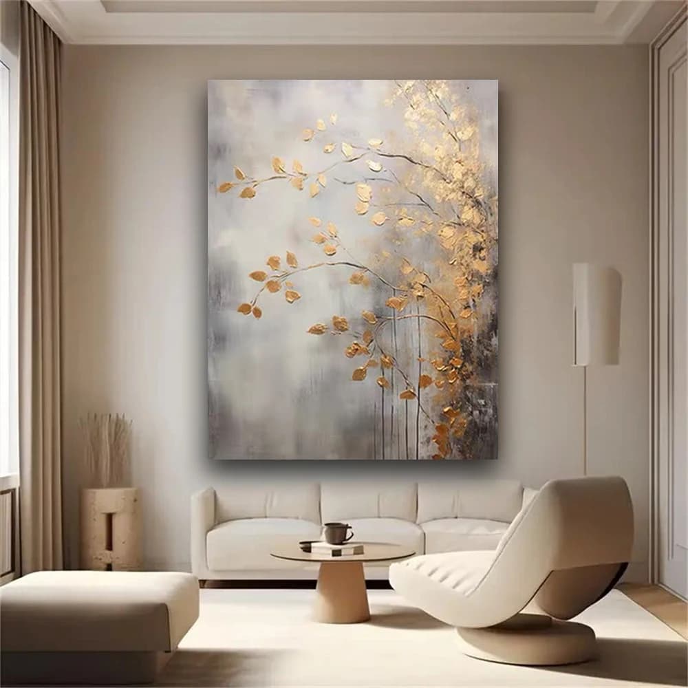 Artist Hand-painted High Quality Modern Abstract yellow gold tree Landscape Oil Painting on Canvas large autumn Tree Oil Paintin