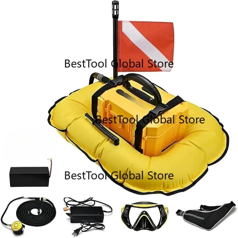 Q4 Scuba Dive System, 5-Hour Rechargeable Diving Tank with 10m Hose & Breathing Regulator