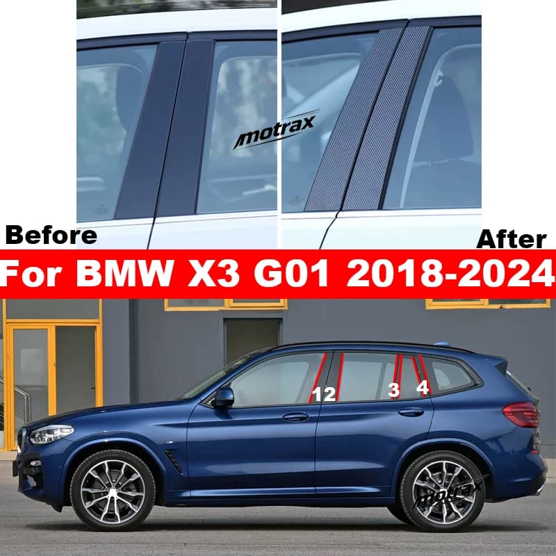 Car PC Pillar Glossy Piano Posts Door Window Trim BC Column Sticker Cover for BMW X3 G01 2018 2019 2020 2021 2022 2023 2024