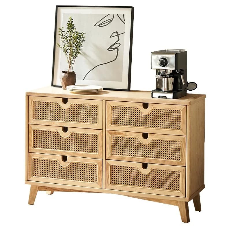 Nordic solid wood rattan four chest cabinets, simple modern living room drawer lockers, entrance cabinets