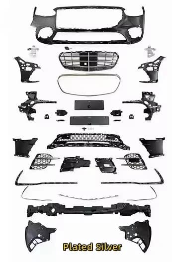For High Quality 2021 W223 S Class Upgrade Sport Style Plated Silver Black Front Rear Bumper Grille Side Skirt Car Body Kit