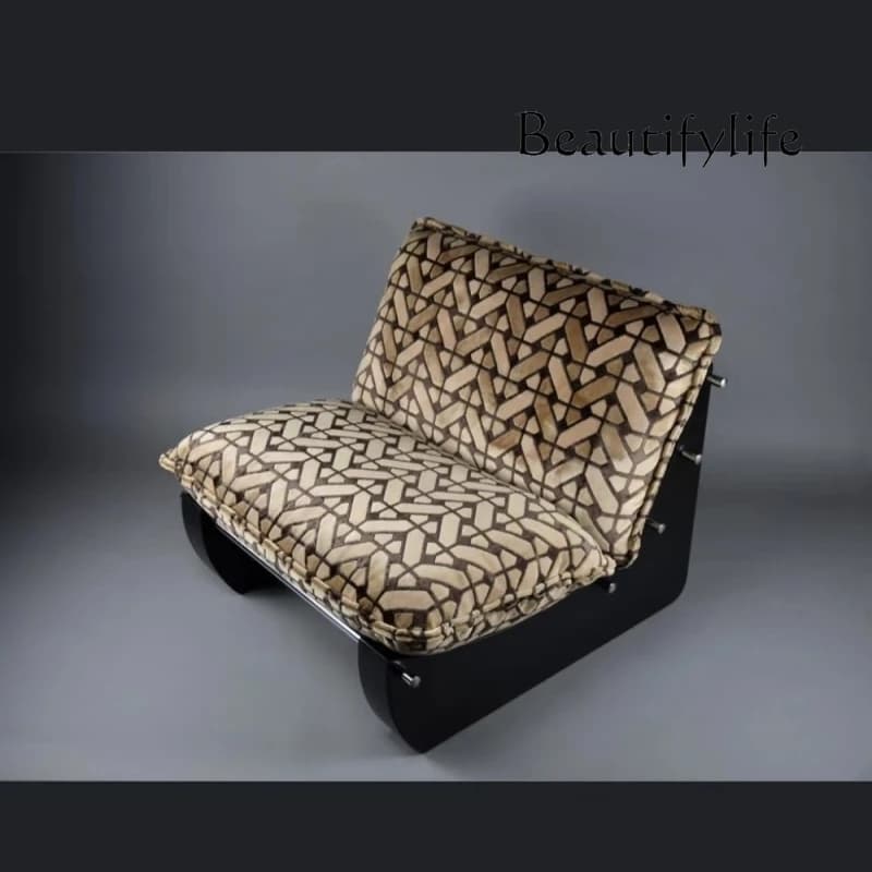 Nordic medieval style designer solid wood fabric leisure chair retro style jacquard fabric single sofa