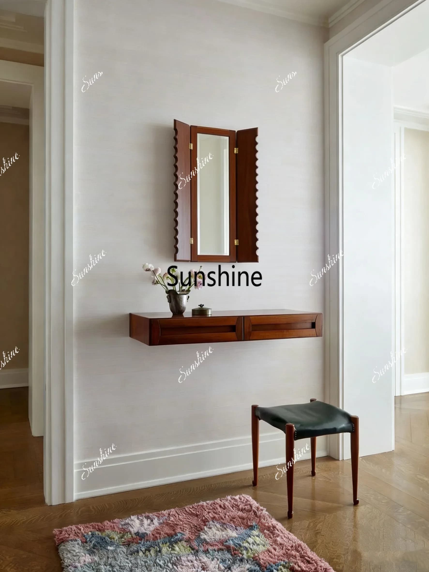 YYMedieval wall-mounted solid wood makeup mirror foldable bathroom, homestay special-shaped