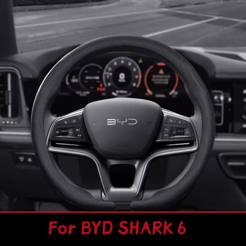 Leather Car Steering Wheel Cover For BYD Shark 6 2024 2025 Anti-Slip Breathable Auto Steering Wheel BYD Shark 6 Accessories 2025