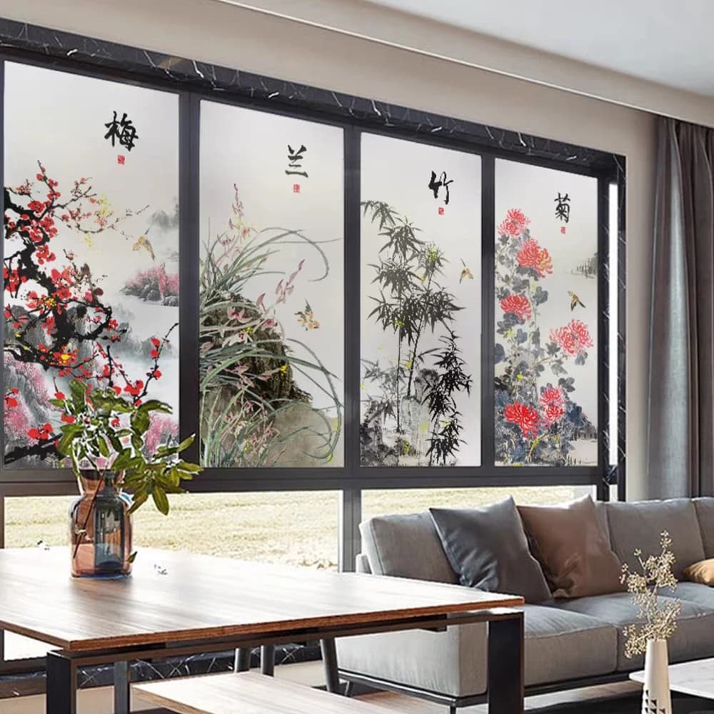 Static Cling Not Transparent Window Privacy Film UV Blocking Heat Control Window Covering Plants Decorative Glass Sticker