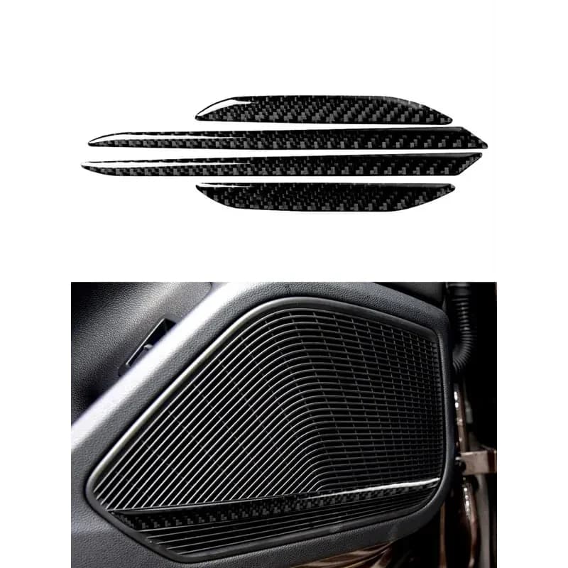 4PCS Carbon Fiber Car By Horn Speaker Decorative Cover Trim Fit For Audi A4 B9 2017 2018 2019 2020 Texture Sticker