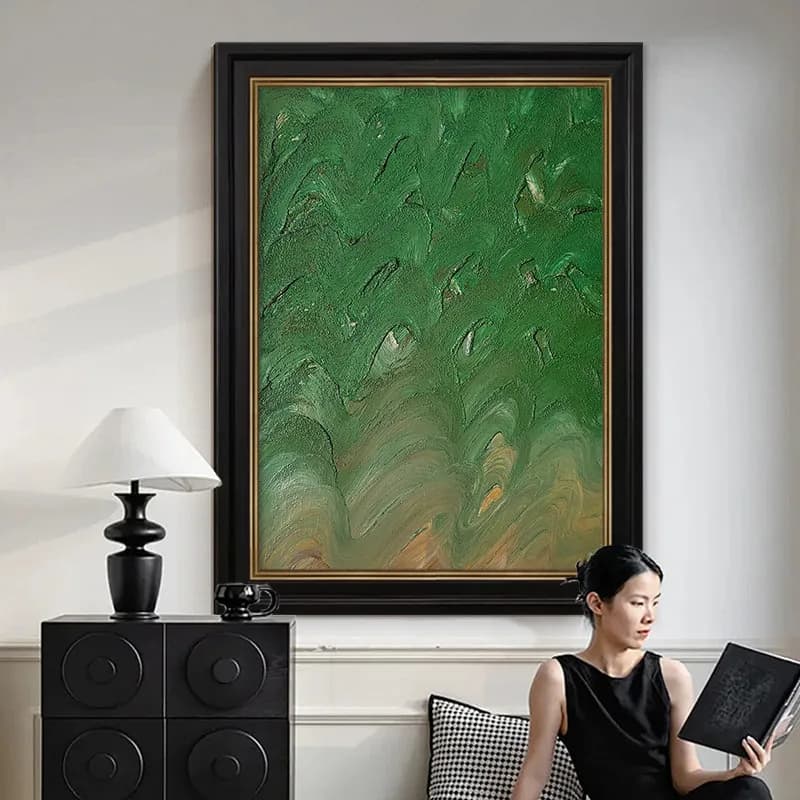 CX blue wave antique style living room texture advanced sense hand-painted oil painting entrance decorative painting
